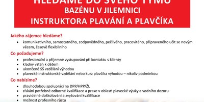 Hledáme do svého týmu instruktora plavání - plavčíka